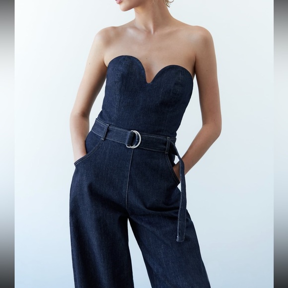 ZARA DENIM BUSTIER JUMPSUIT - Picture 9 of 15